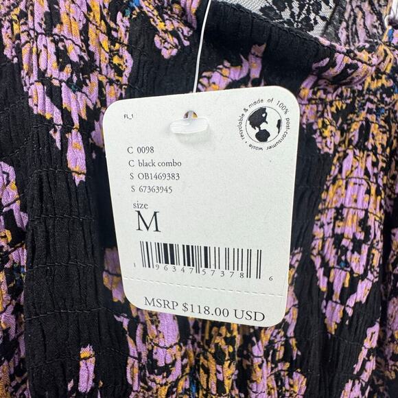 Free People That Moment Ruffle Smocked Lace Trim Maxi Dress Black Combo SZ M NWT - Picture 11 of 14